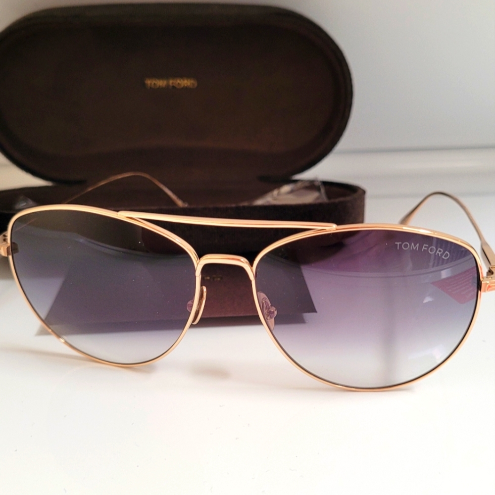 Tom Ford Gold Frame Sunglasses with Gradient Lenses, Made In Italy.